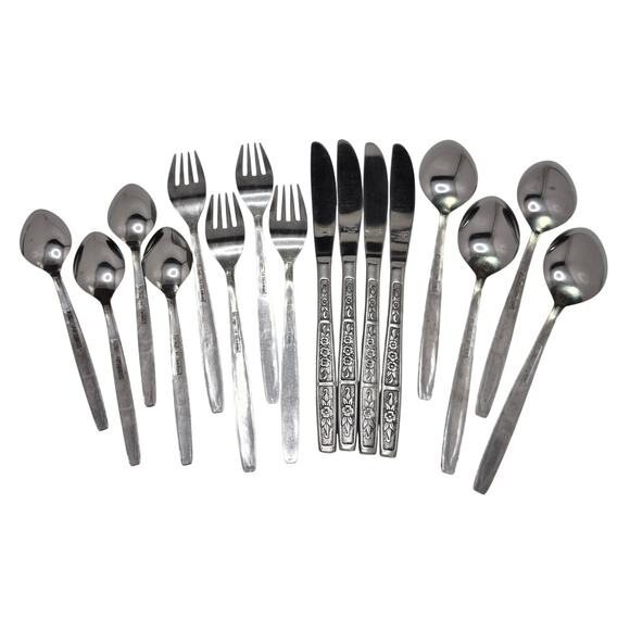 Imperial Stainless Japan 4-piece Flatware Set for 4 - IMI57 Vintage Floral - Picture 2 of 16